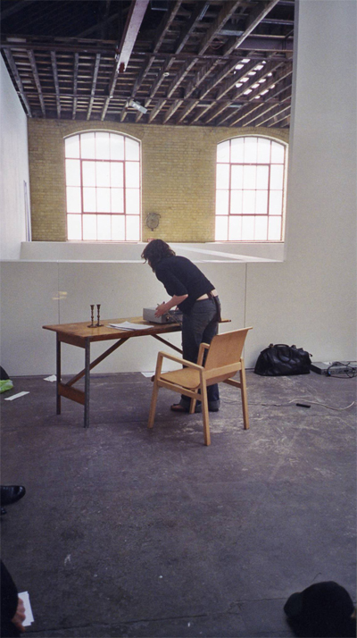 Siobhán Tattan: The Absent raconteur, 2004, performance shot, Victoria Miro Gallery, London; courtesy the artist